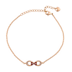 Gold-plated infinity bracelet with red enamel evil eye detail on a white background