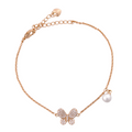 Gold-plated bracelet with pavé butterfly charm and pearl drop