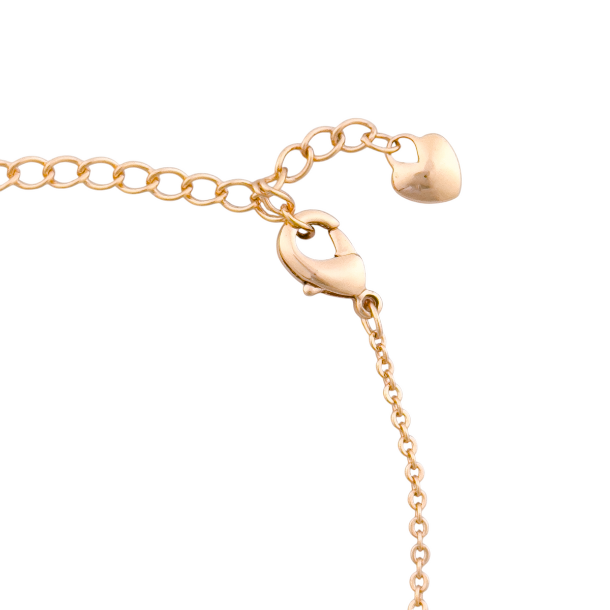 Adjustable extension chain with heart-shaped end charm on a white background