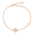 18K gold-plated clover charm bracelet with pavé stones on a white background