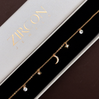 Gold-plated celestial bracelet displayed in Zircon Jewels gift box