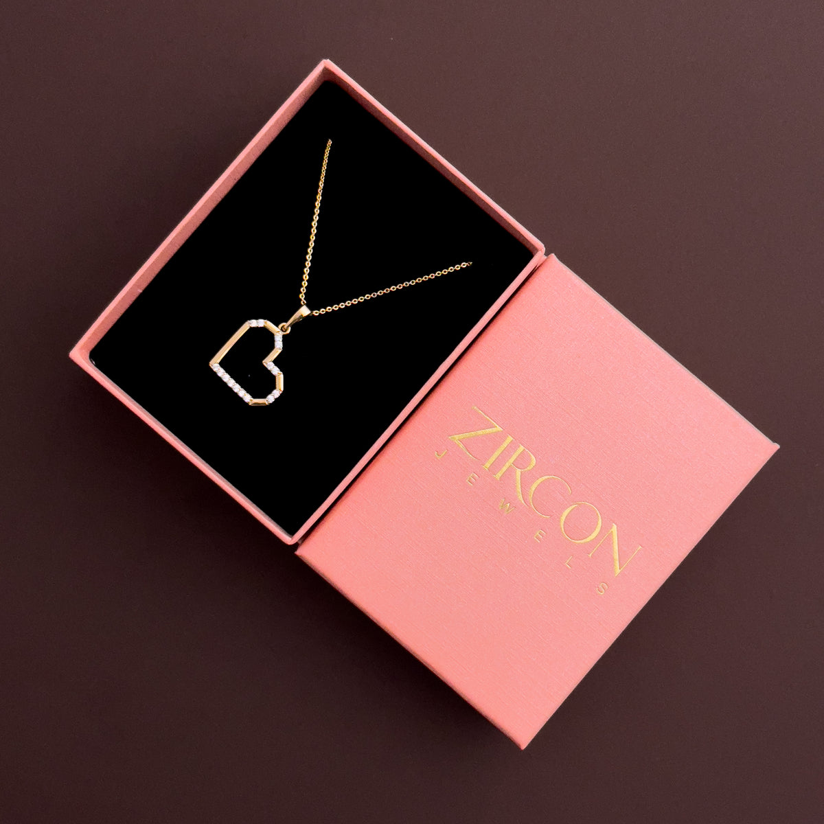 Geometric heart pendant necklace in a Zircon Jewels gift box
