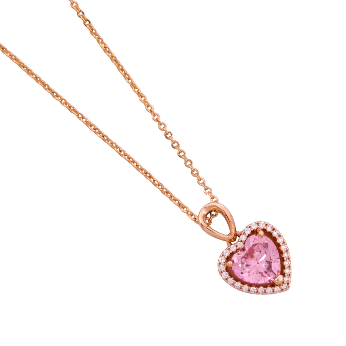 Close-up of the pink heart halo pendant detail