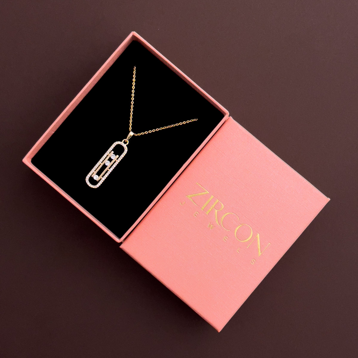 Pendant necklace displayed in a Zircon Jewels gift box
