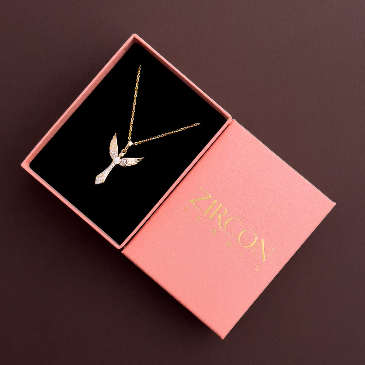 Winged pendant necklace in a Zircon Jewels gift box