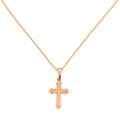 Gold-plated cross pendant necklace on a white background