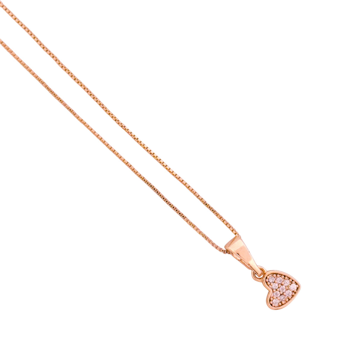 Close-up of the small pavé heart pendant detail