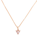 Gold-plated triangle pendant necklace with pavé detailing on a white background