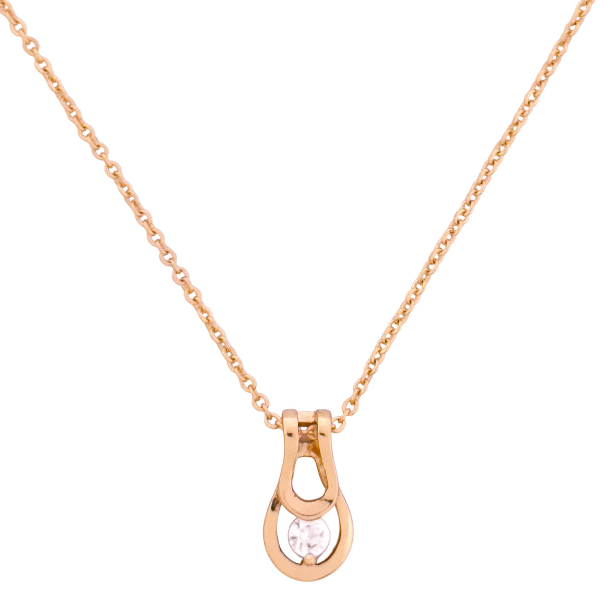 Gold-plated pendant necklace with a round solitaire drop on a white background