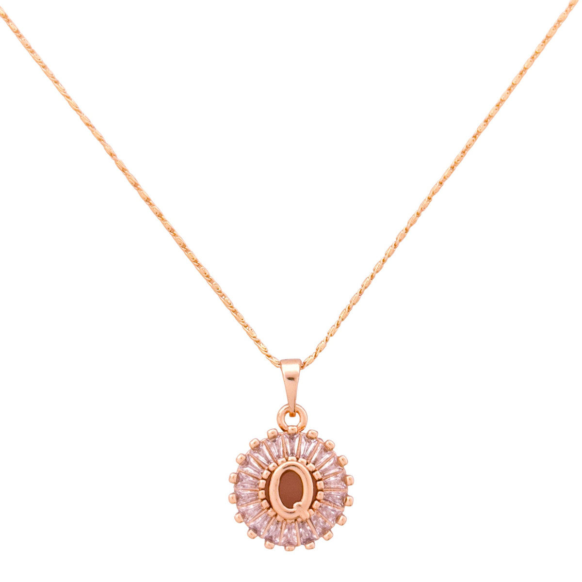 Close-up of the halo pendant with brown enamel detail