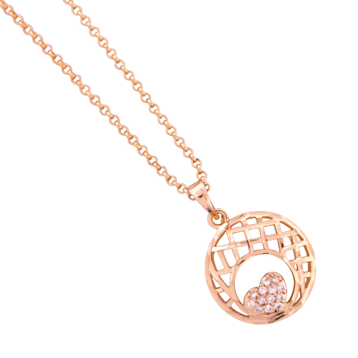 Close-up of the lattice circle pendant detail