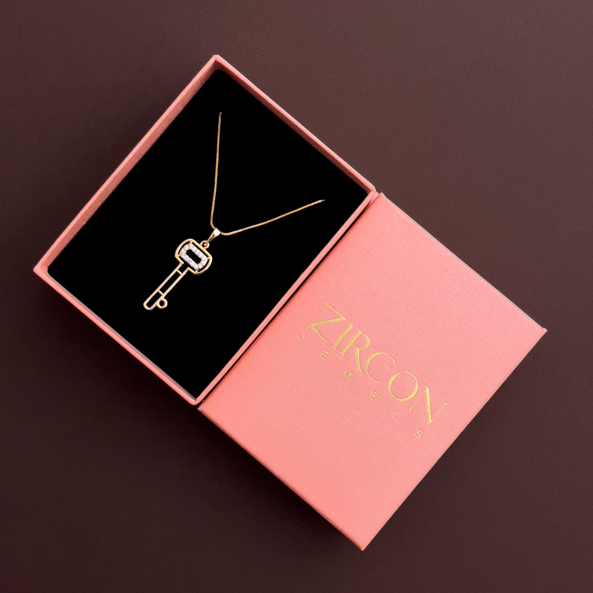 Key pendant necklace in a Zircon Jewels gift box