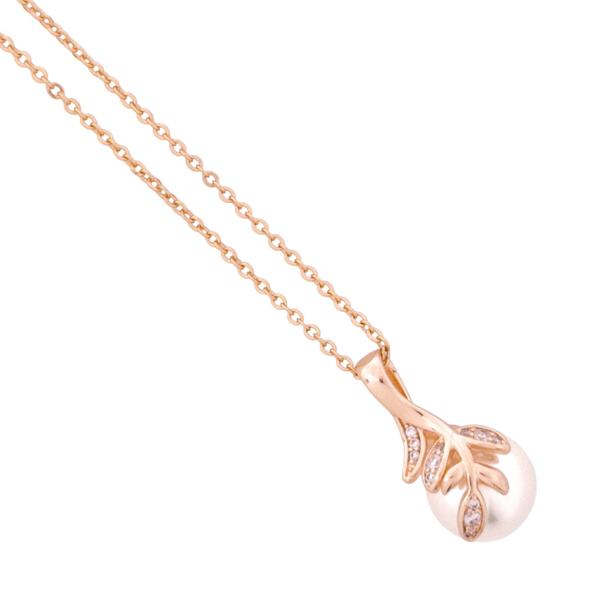 Close-up of the leaf pendant and pearl detail