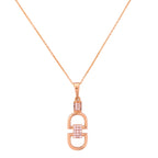 Gold-plated pendant necklace with interlocking open links and pavé connectors on a white background