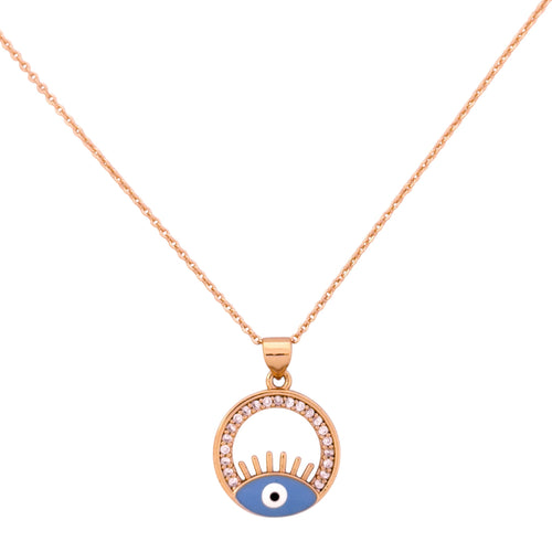 18k gold necklace with an eye-shaped pendant on a white background