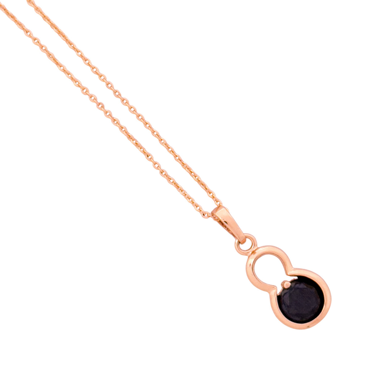 Close-up of the black stone drop pendant detail