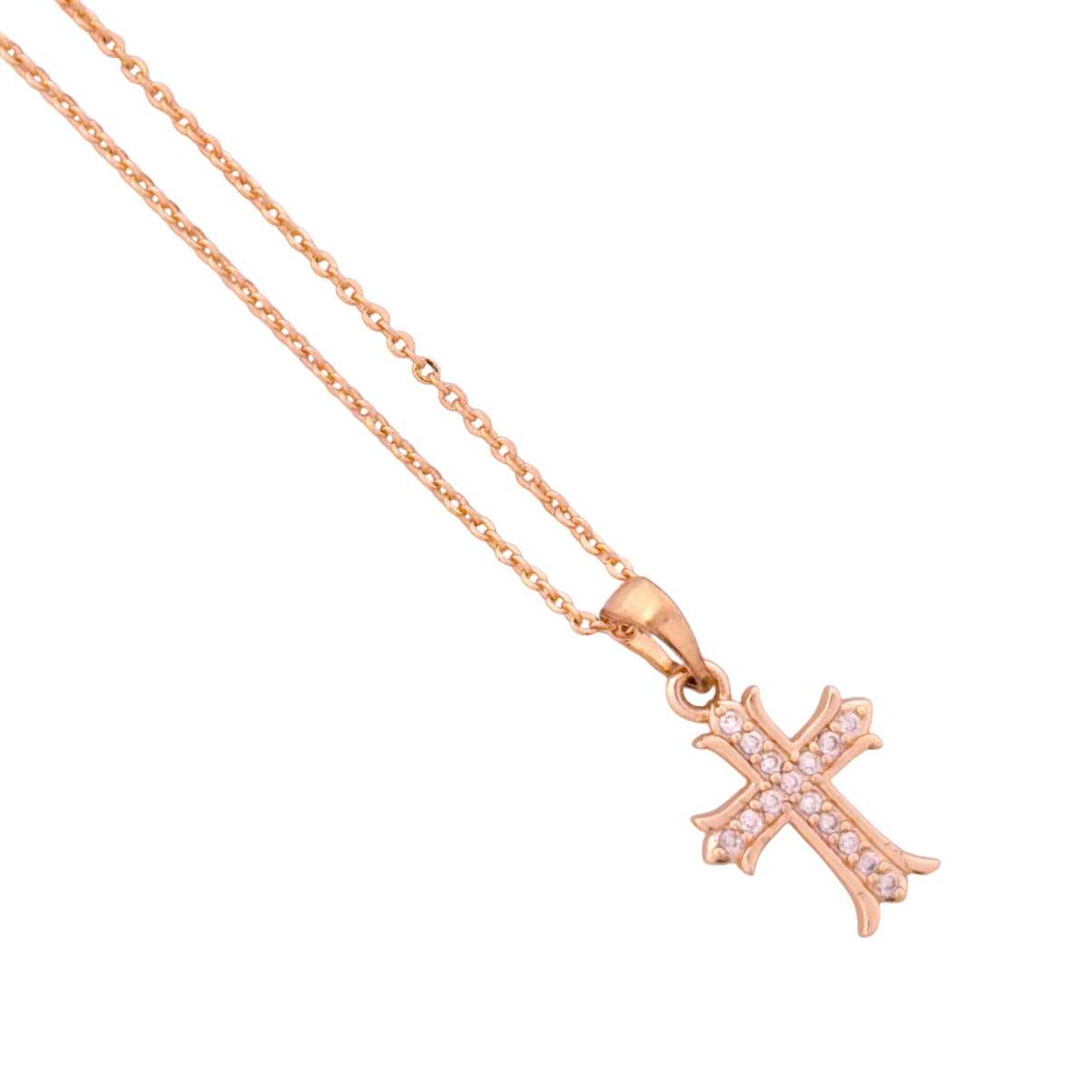 Close-up of the pavé cross pendant detail