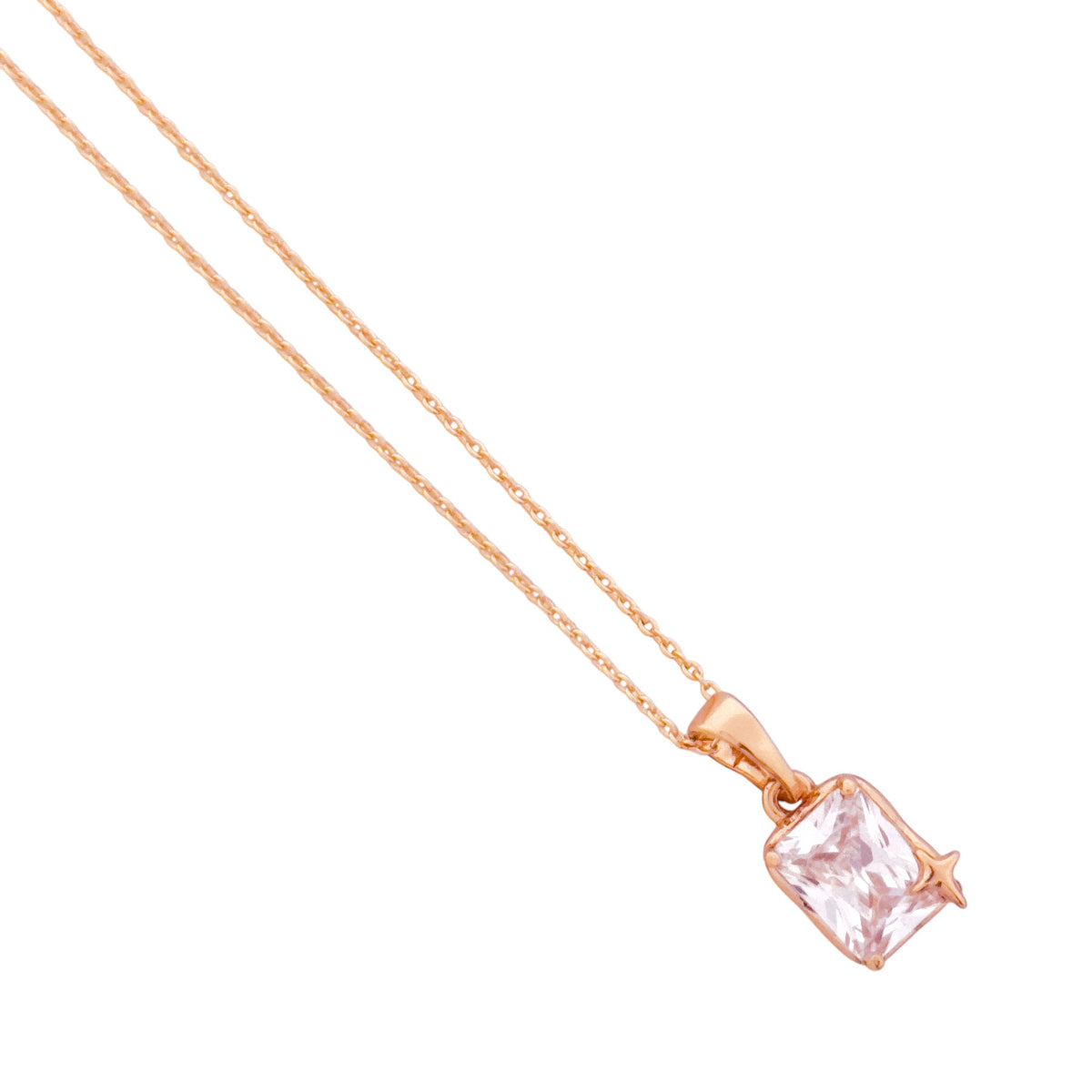 Close-up of the rectangular solitaire pendant detail