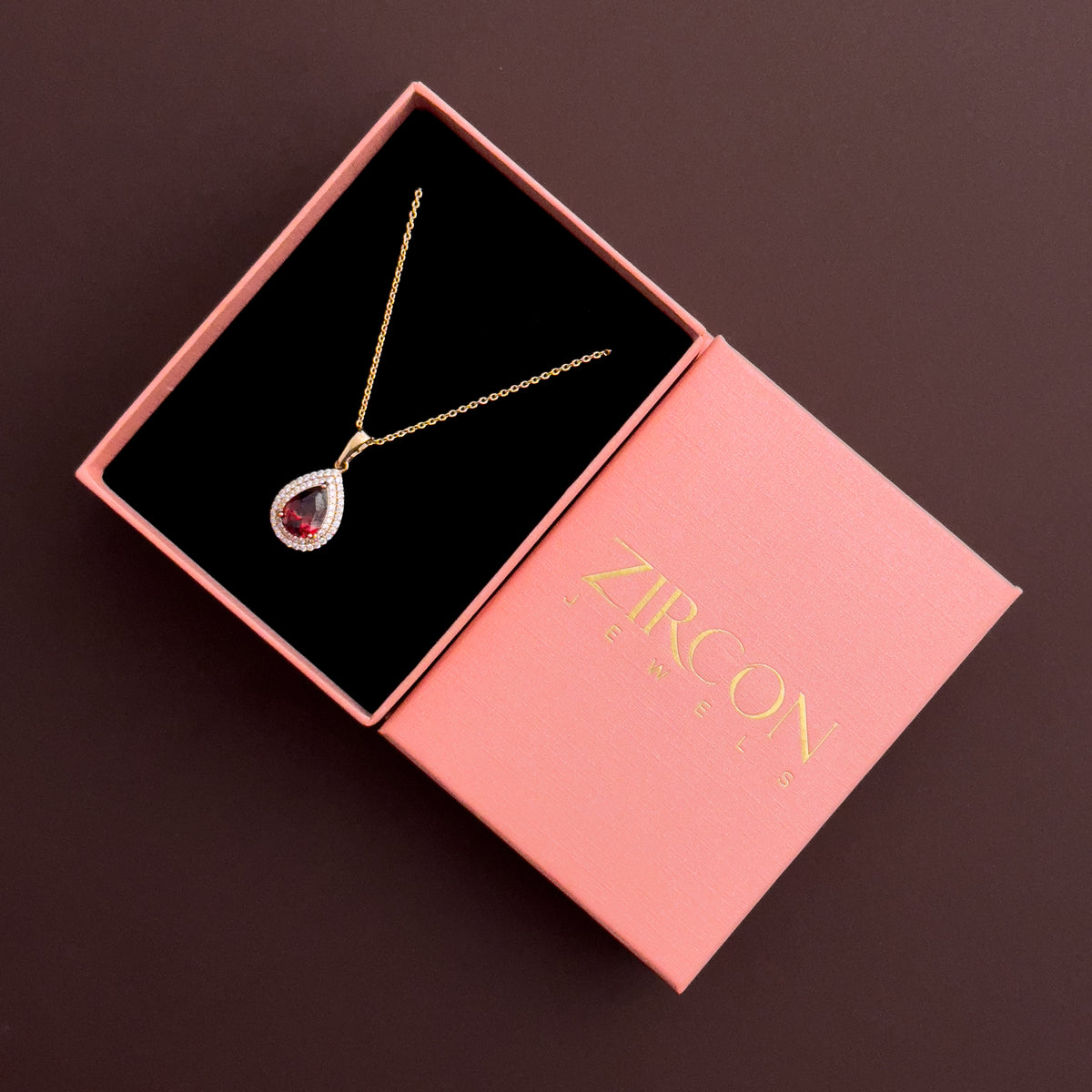 Teardrop pendant necklace in a Zircon Jewels gift box